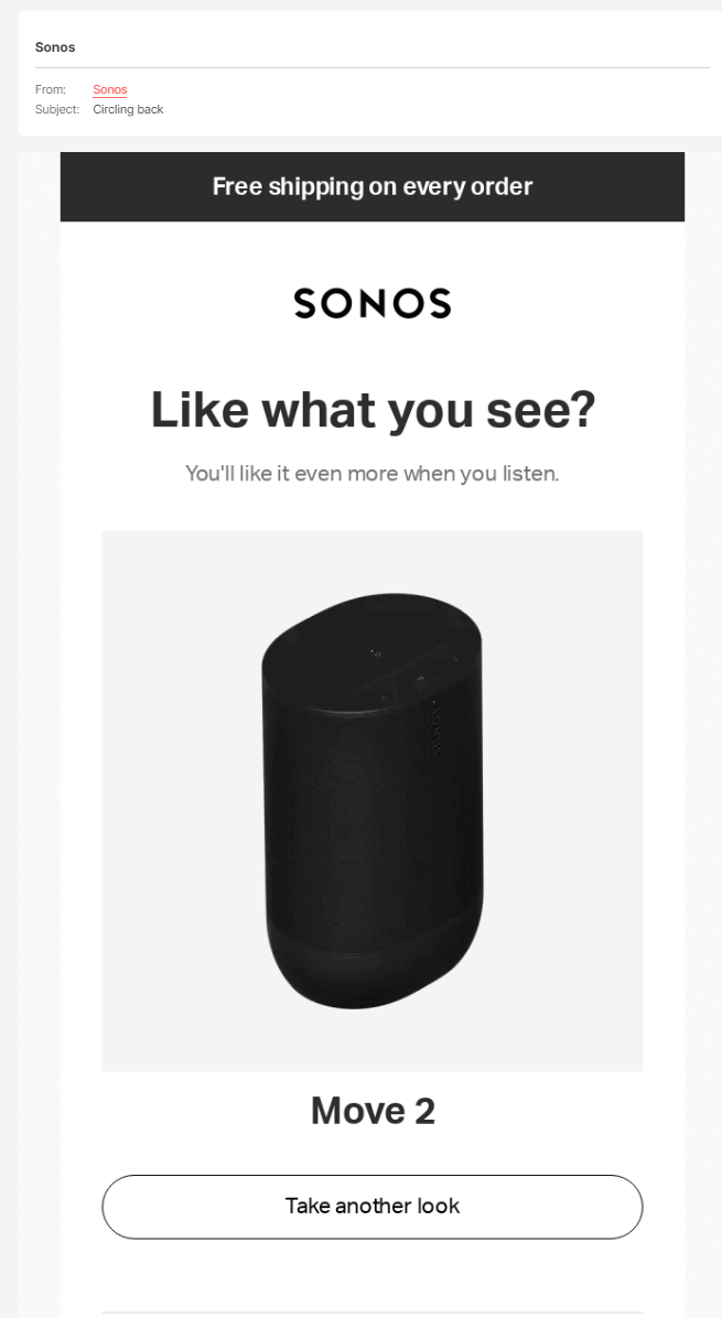 Captura de tela de e -mail para um orador em um carrinho de comércio eletrônico abandonado.