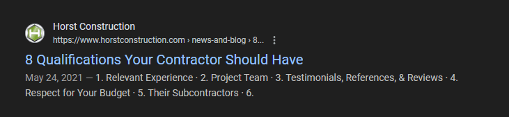 Tag Tag e Meta Descrição para uma listagem de empresas de construção