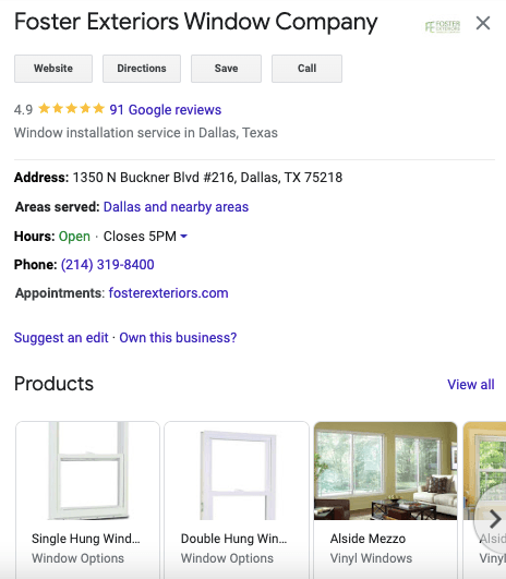 Foster Exteriors Window Company do Google Business Profile