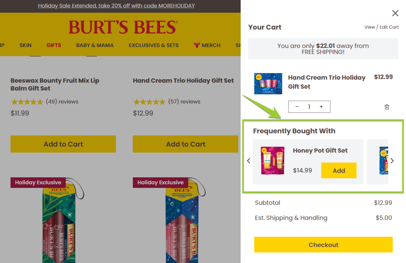 venda cruzada durante o checkout