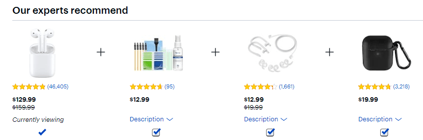 Listagens de produtos para acessórios AirPod no site da Best Buy