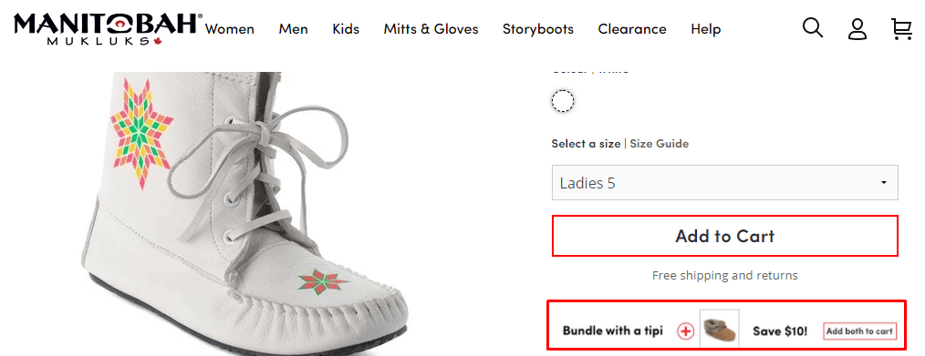 Listagem de produtos de Manitobah de um sapato