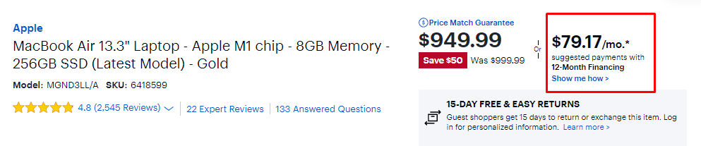 Opção de plano de pagamento no site