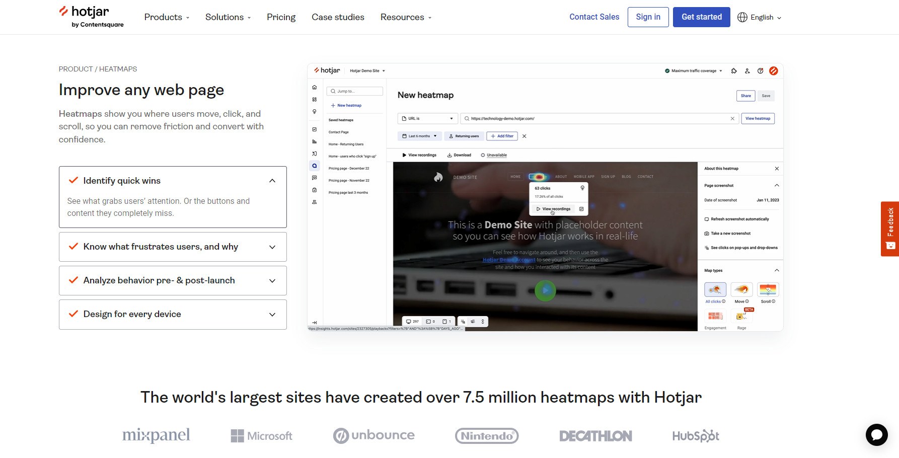 Página inicial de Hotjar
