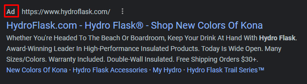 AD PPC para Flask Hydro no Google