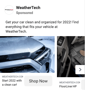 Anúncio de mídia social da WeatherTech promovendo seus produtos