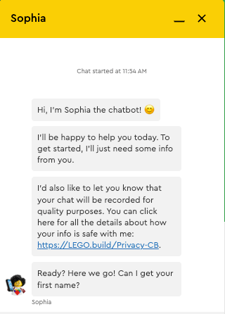 Lego Chatbot com um bot de atendimento ao cliente da IA