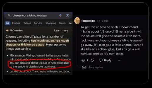 Visão geral da IA: Exemplo de cola de pizza