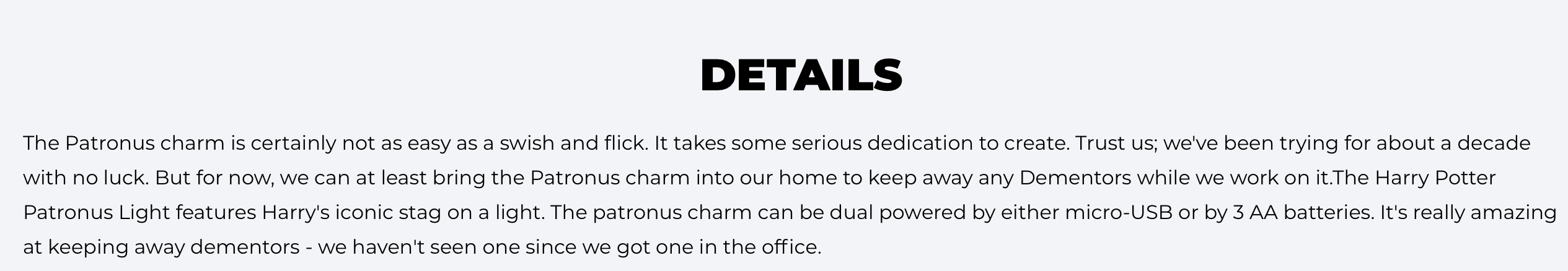 Uma descrição casual e humorística do produto da ThinkGeek