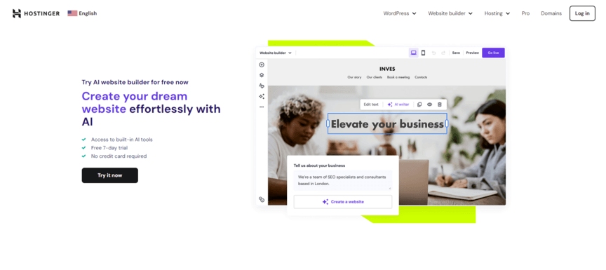 Aitilador de sites AI Hostinger