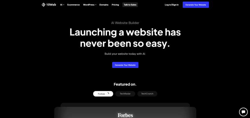 Builder do site da IA ​​10WEB