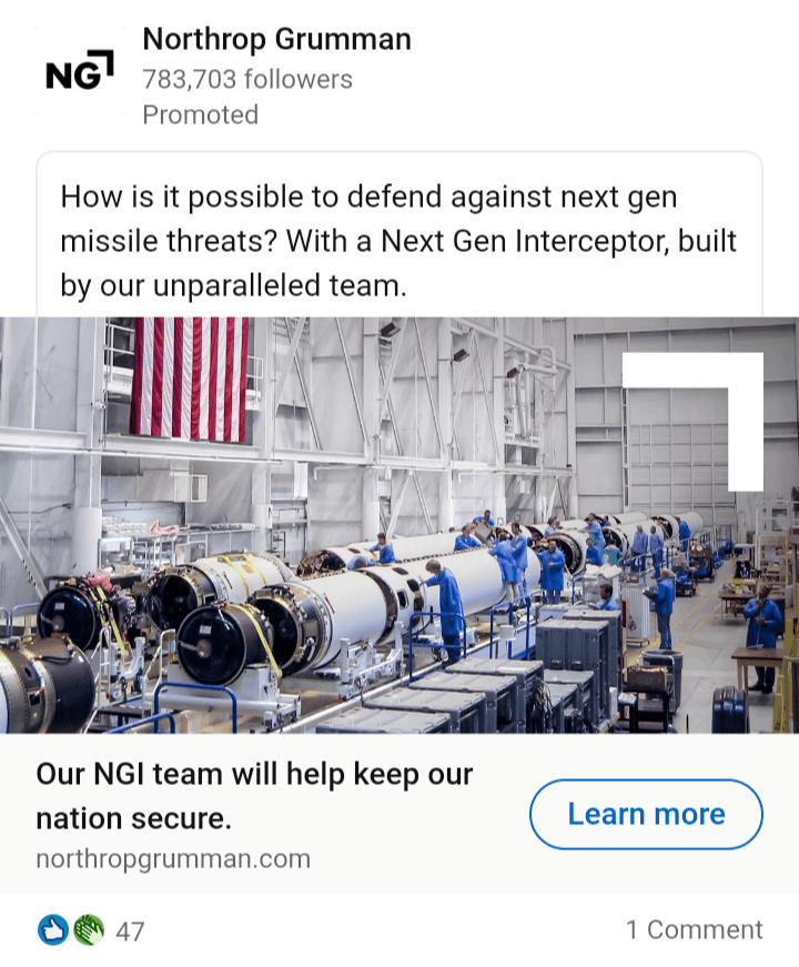 Northropp Grumman LinkedIn Feed AD