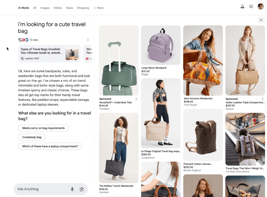 Experiência de compra de modo AI