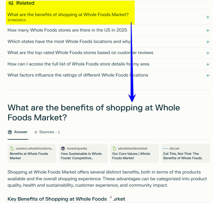 Exemplo de como os anúncios perplexidades funcionam