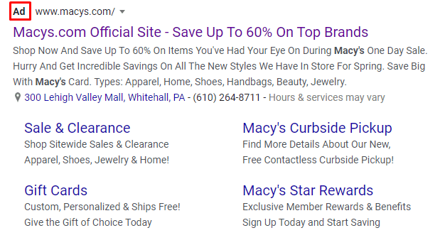 PPC AD para Macy's