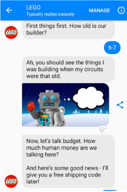 Exemplo de discussão sobre chatbot da LEGO.