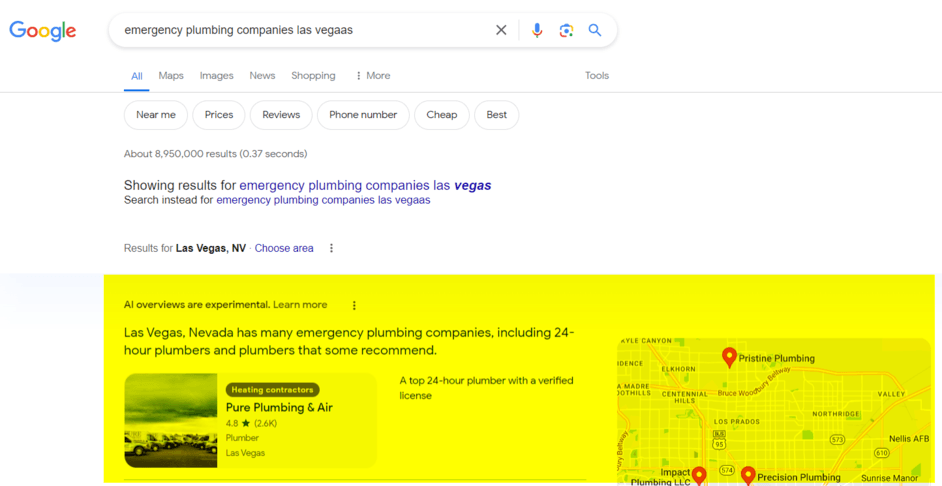 Google SGE para exemplo de pesquisa local