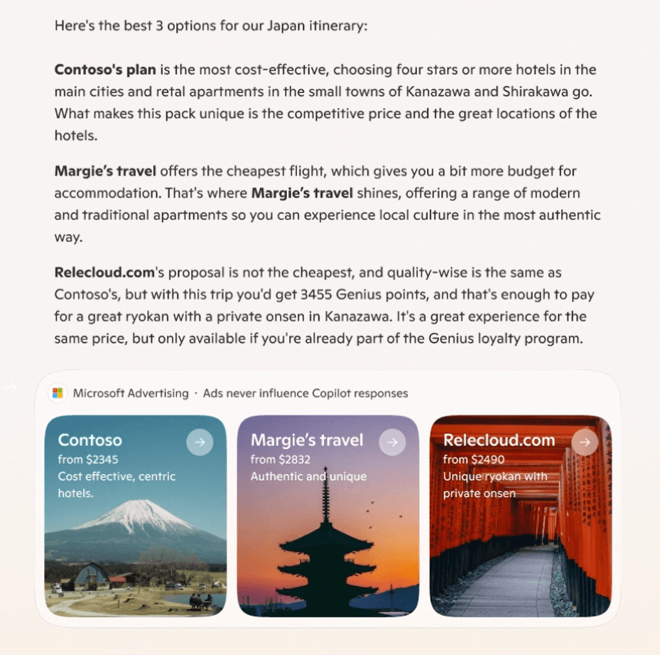 Anúncio de pesquisa copiloto para viagens