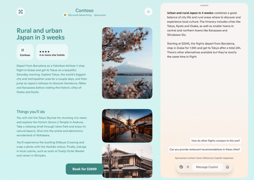Copilot pesquisa anúncio com agente de marca