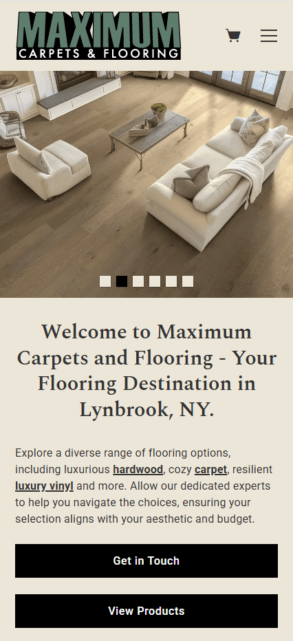 Um site de loja de pisos para dispositivos móveis