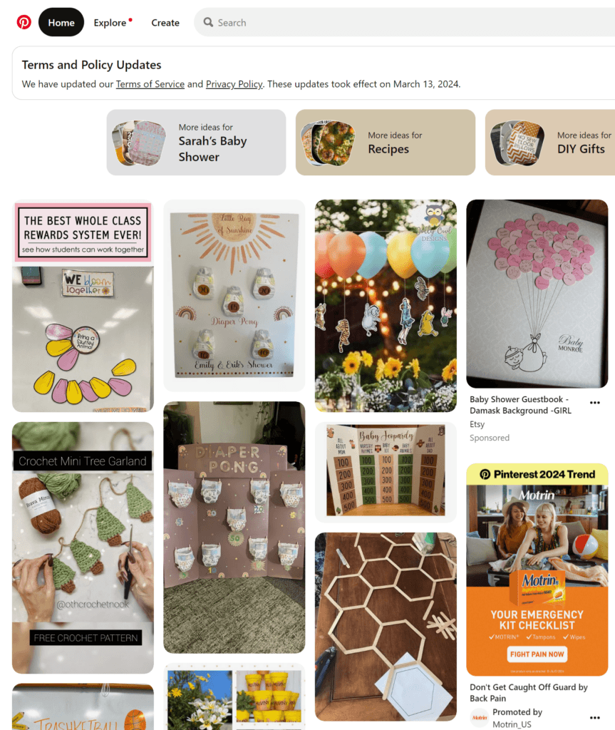 Pinos do Pinterest em um feed