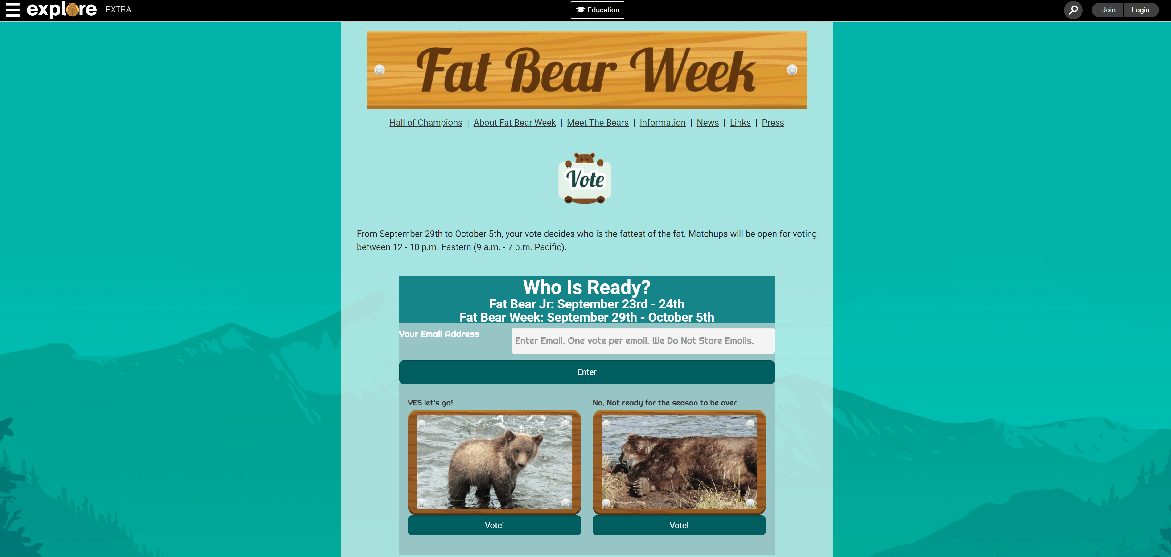 O site da Fat Bear Wek