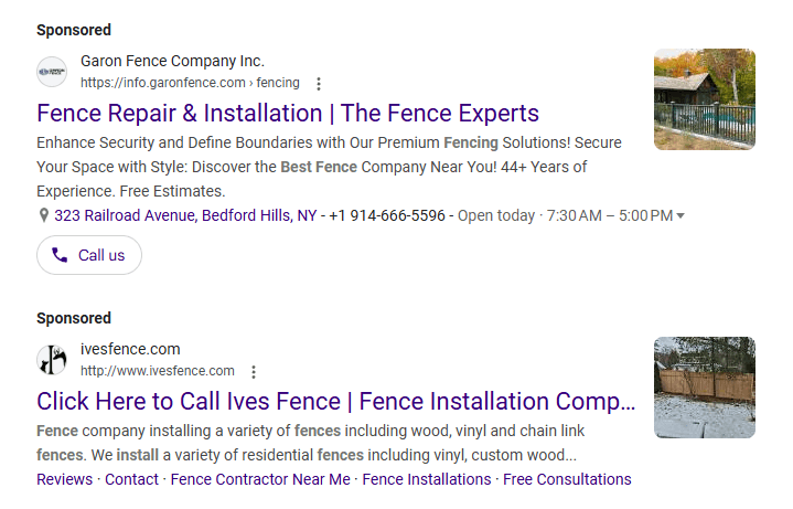 Anúncios PPC para Companhia de Fence