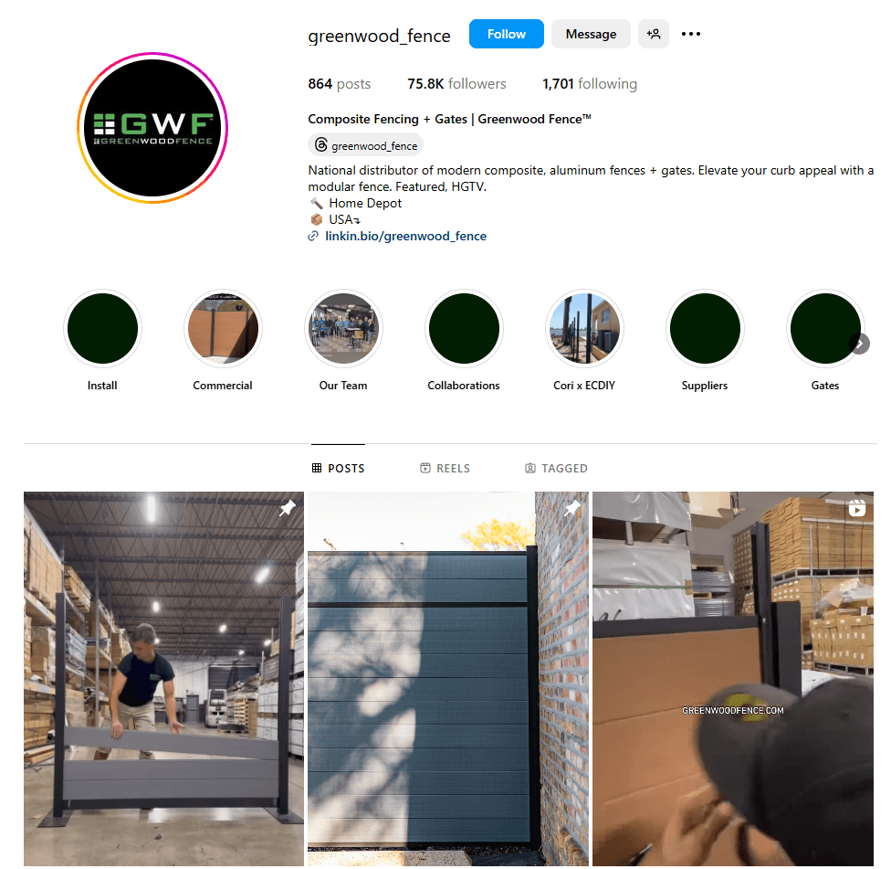 Conta do Instagram da empresa Fence Company