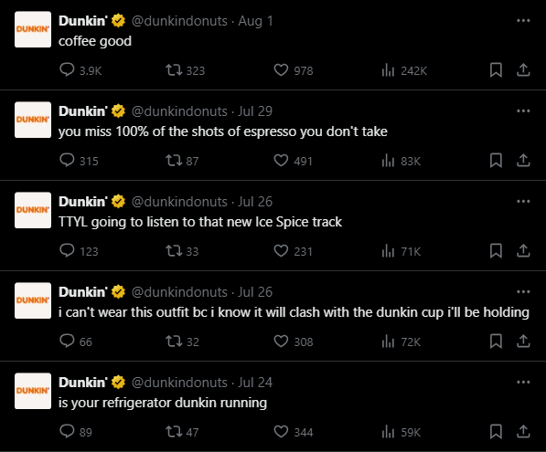Tweets ativos no perfil de Dunkin