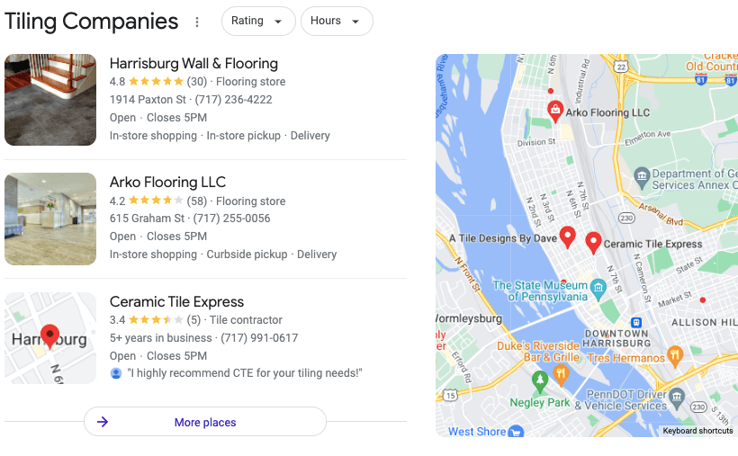 Pacote local para empresas de ladrilhos em Harrisburg