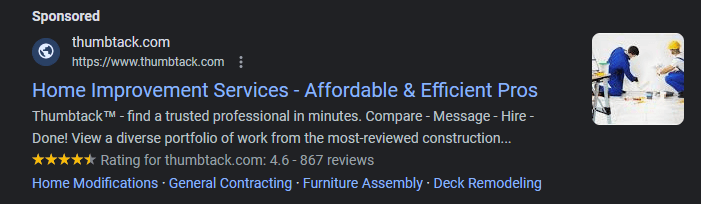 AD PPC para melhoria da casa no Google