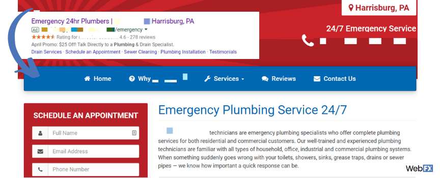 Uma captura de tela de uma página de destino para anúncios do Google