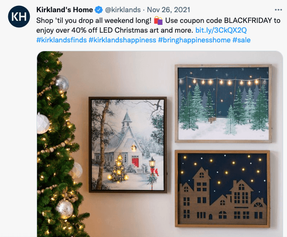Kirklands tweets sobre a arte de Natal LED