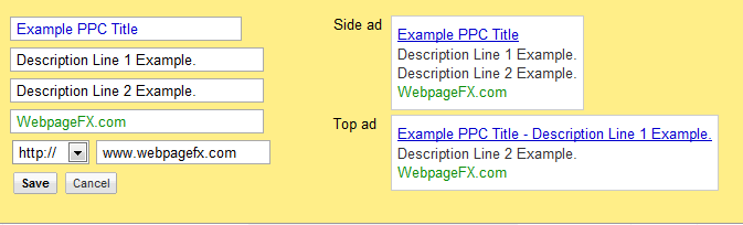 Visualização do anúncio do AdWords
