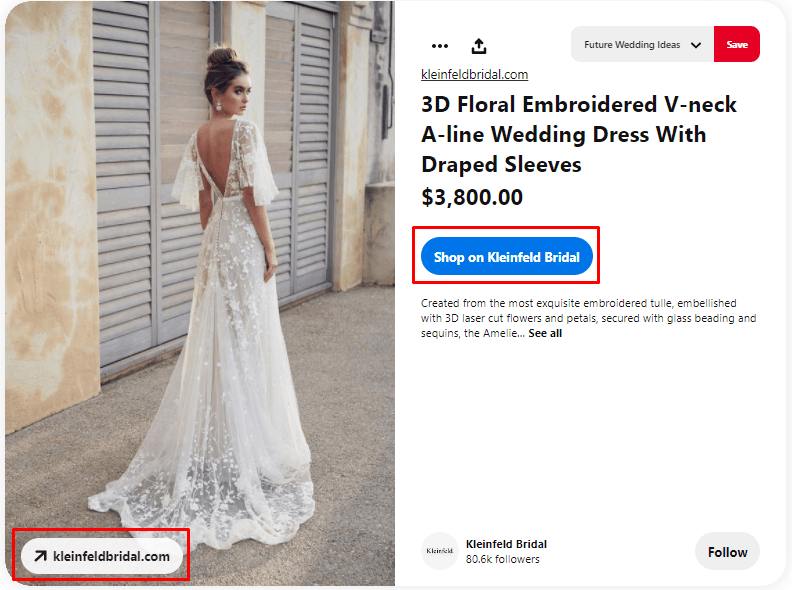 Exemplo de um alfinete vinculando a um site