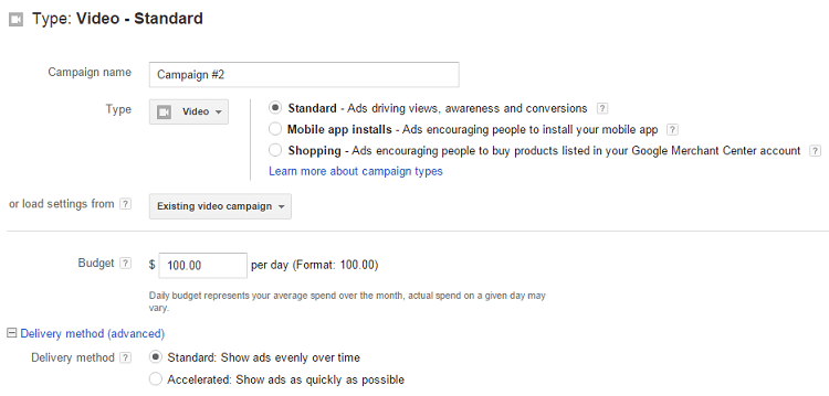 Campanha de vídeo padrão