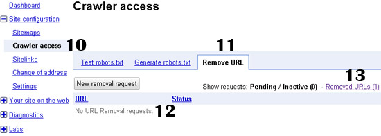 Removendo URLs dos resultados de pesquisa do Google