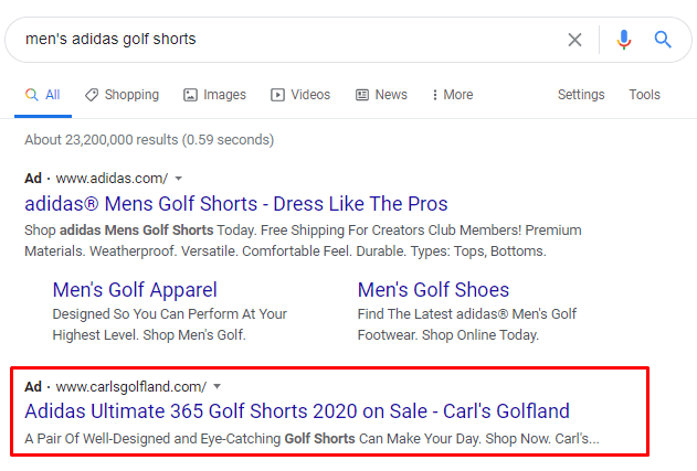 PPC AD Carls Golfland Shorts Exemplo 1