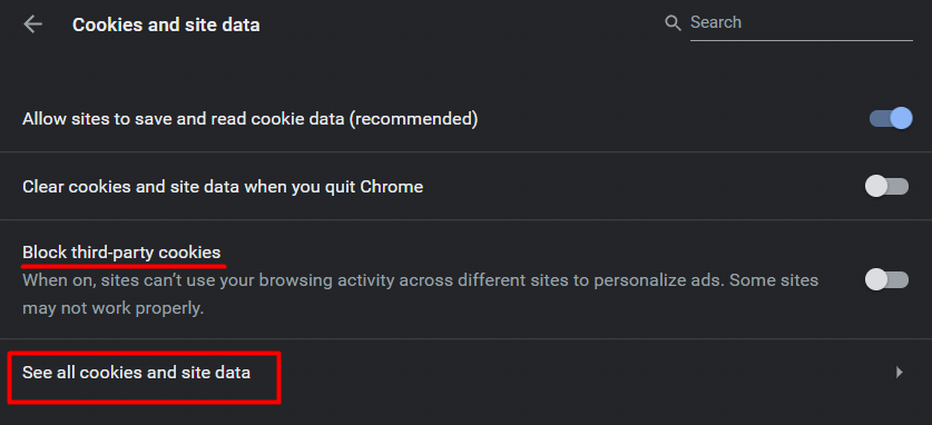 bloquear o exemplo de cookies de terceiros