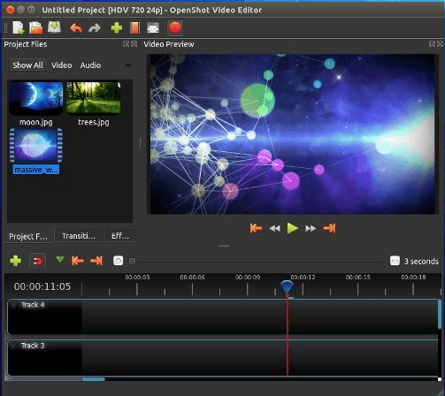 Interface de edição de vídeo OpenShot