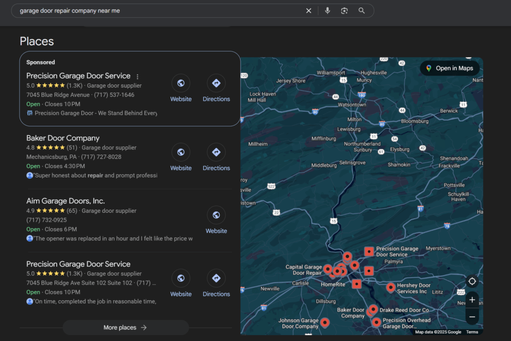 Listagens locais para empresas de reparo de portas de garagem