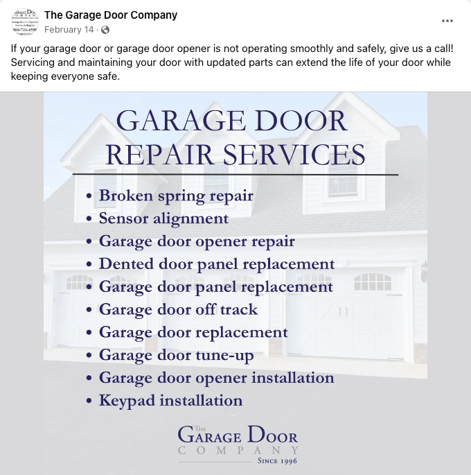 Lista de serviços que uma empresa de portas de garagem oferece