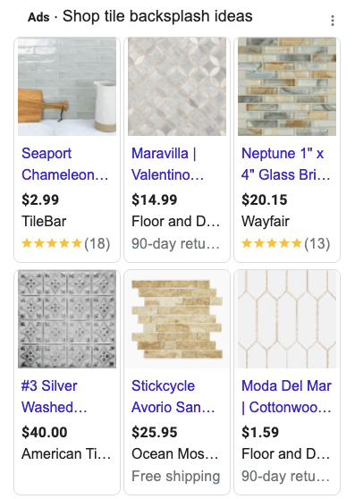 Anúncios de compras visuais para idéias de backsplash de ladrilhos