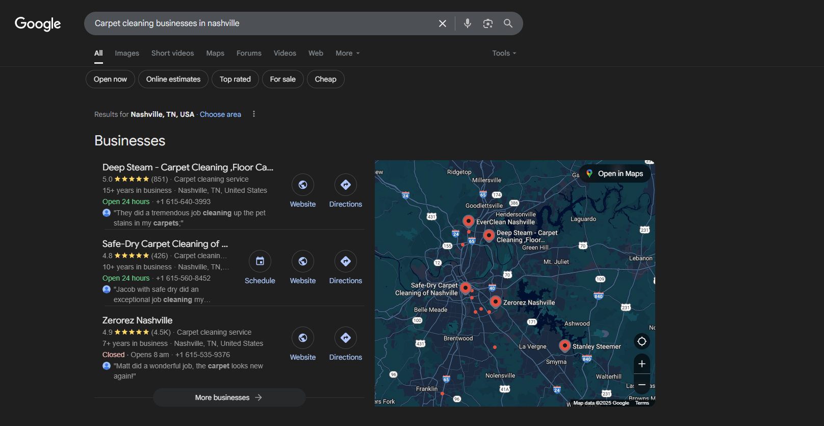 NASHVILLE, TN Resultados de pesquisa para empresas de limpeza de carpetes
