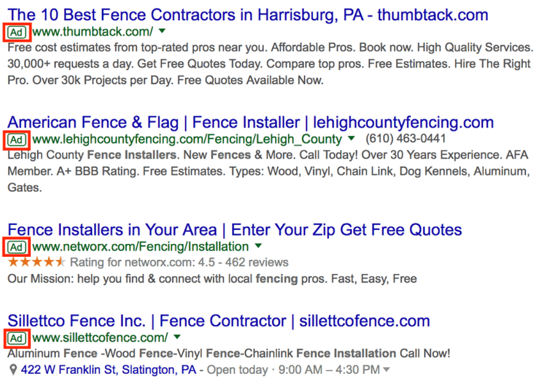 4 listagens de anúncios