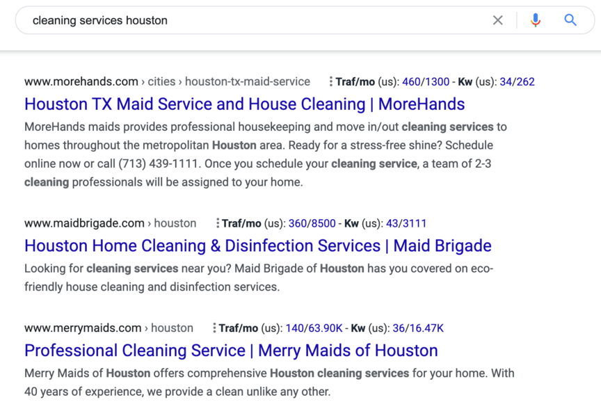 Serviços de limpeza Resultados do Google Houston