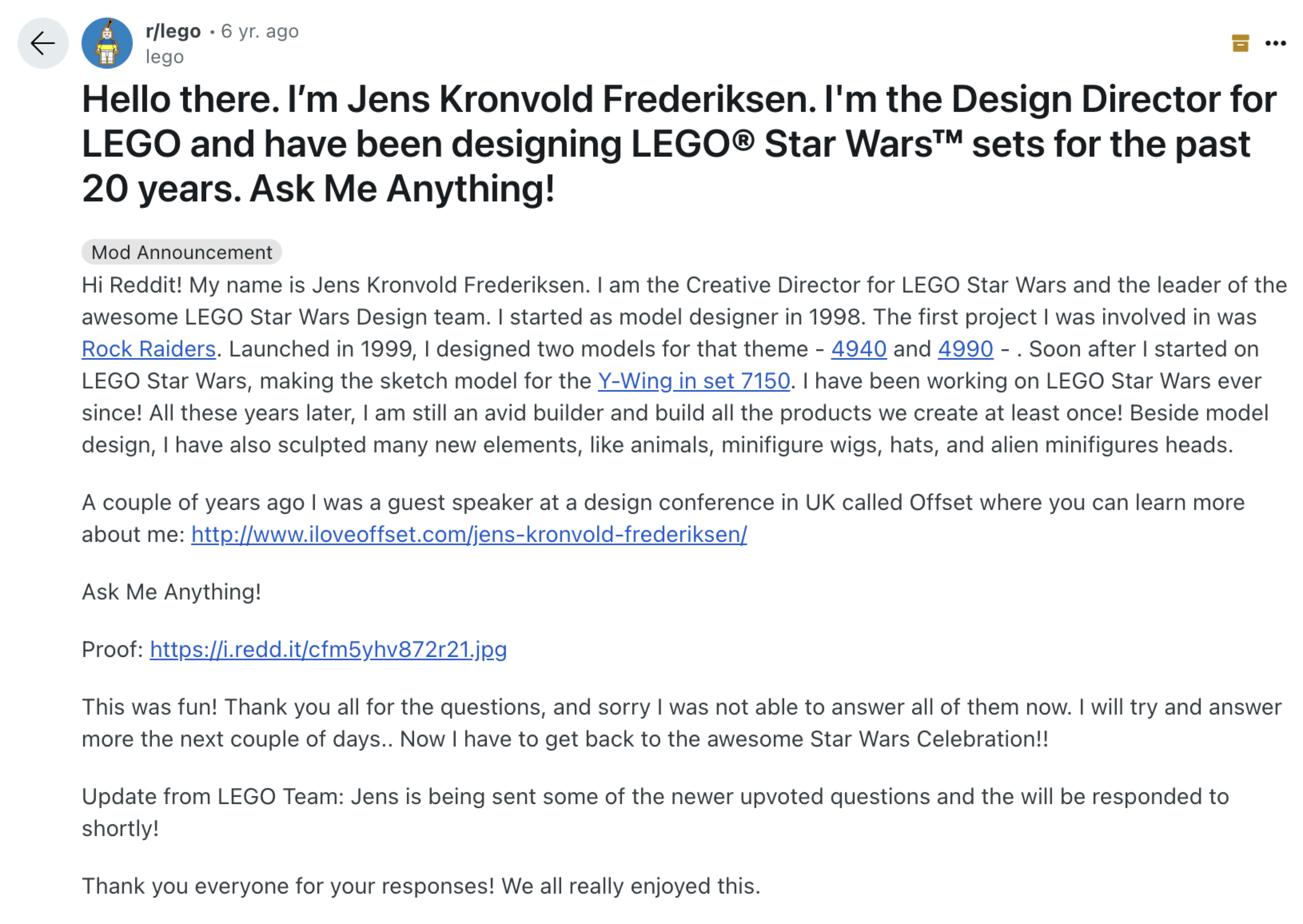 Marketing LEGO AMA Reddit