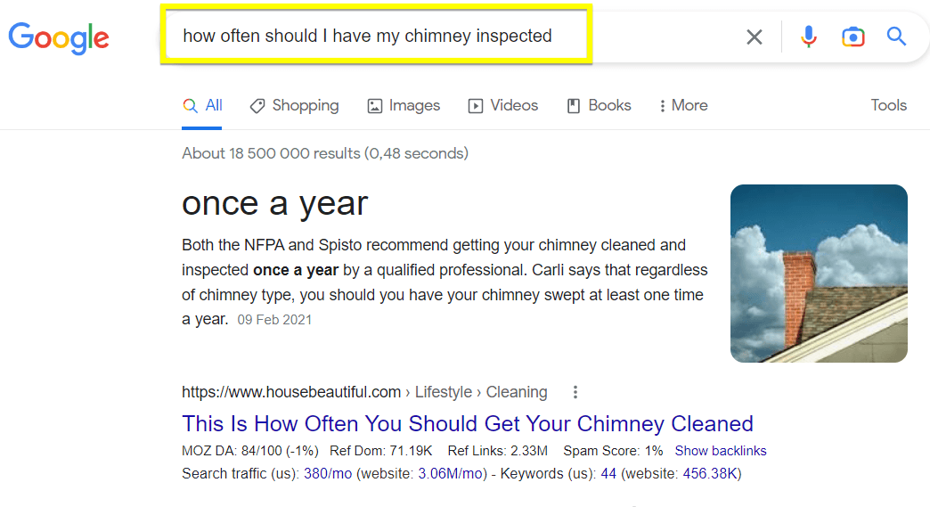 Exemplo de pesquisa de palavras-chave de cauda longa
