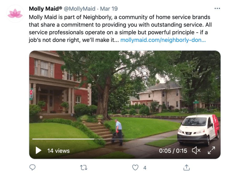 Postagem de vídeo do Twitter de Molly Maid