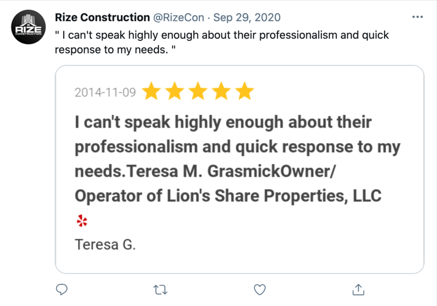 Rize Construction Twitter Post
